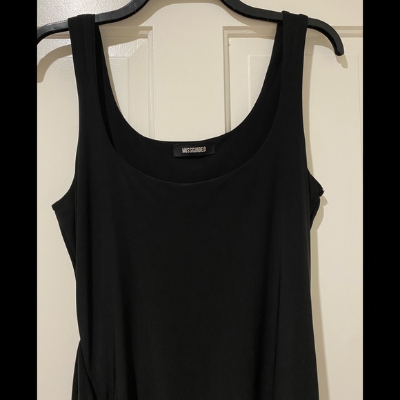 Misguided black side ruched asymmetrical midi dress L - Picture 7 of 9